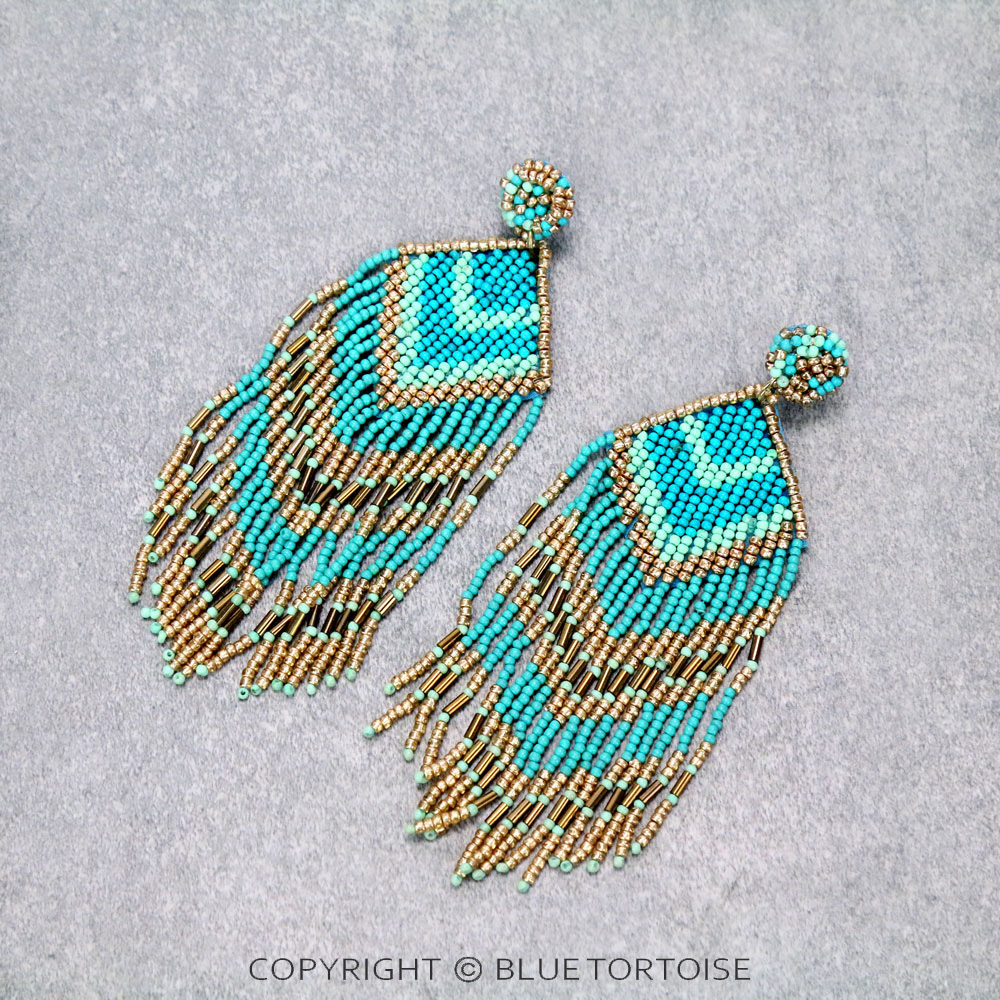 Beaded Tassel Fringe Stud Earrings