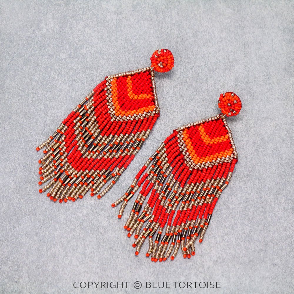 Beaded Tassel Fringe Stud Earrings