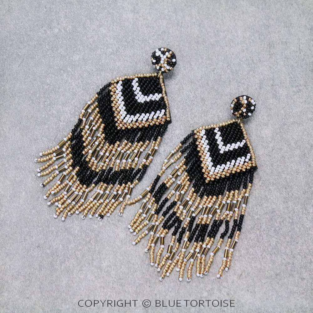 Beaded Tassel Fringe Stud Earrings