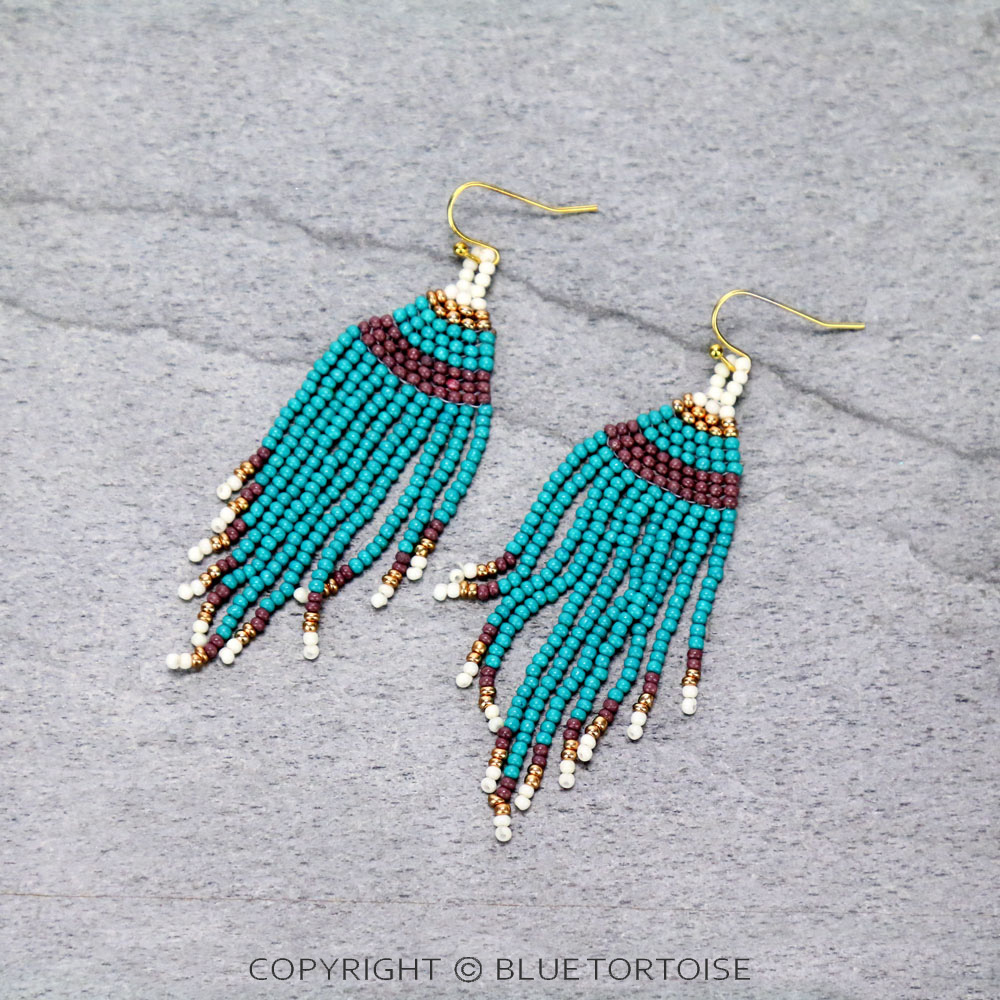 Seed Bead Tassel Dangle Earrings
