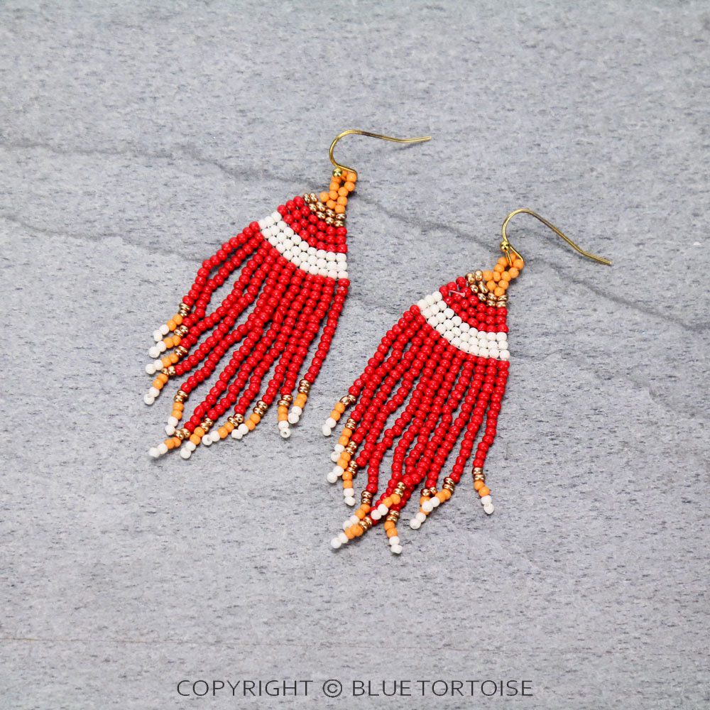 Seed Bead Tassel Dangle Earrings