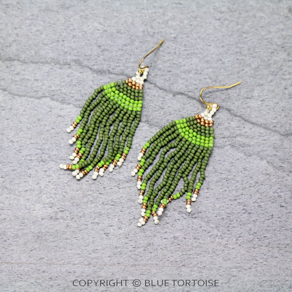Seed Bead Tassel Dangle Earrings