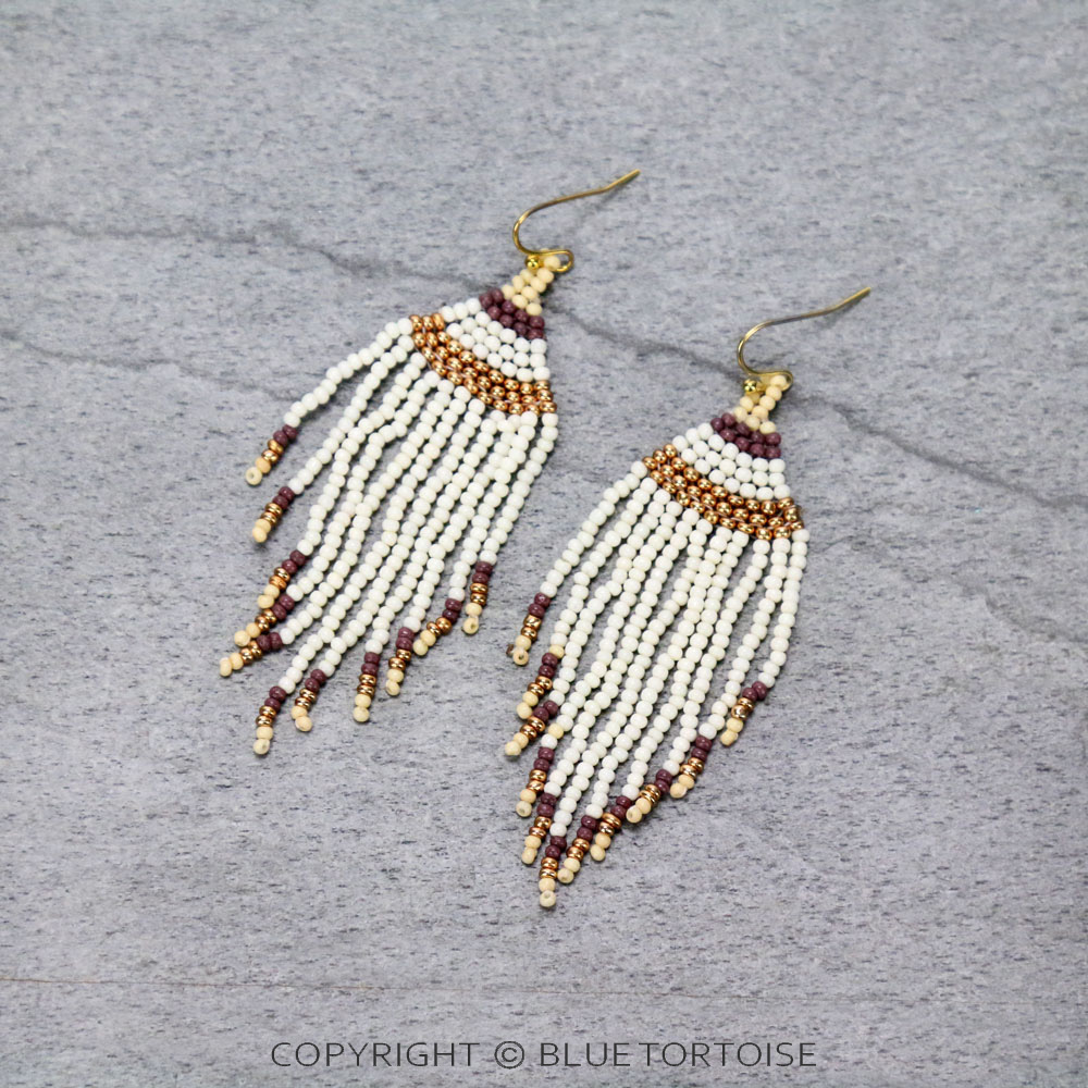 Seed Bead Tassel Dangle Earrings
