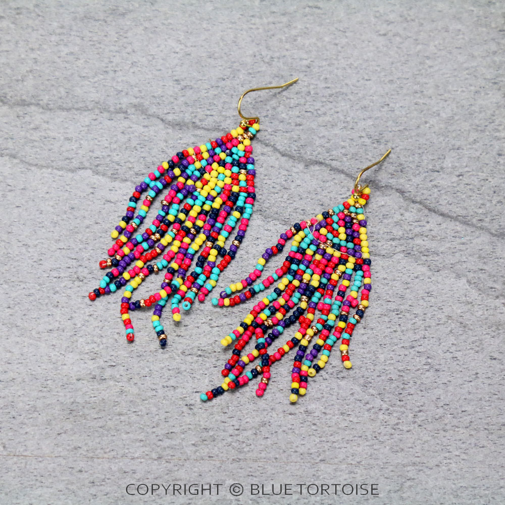 Seed Bead Tassel Dangle Earrings