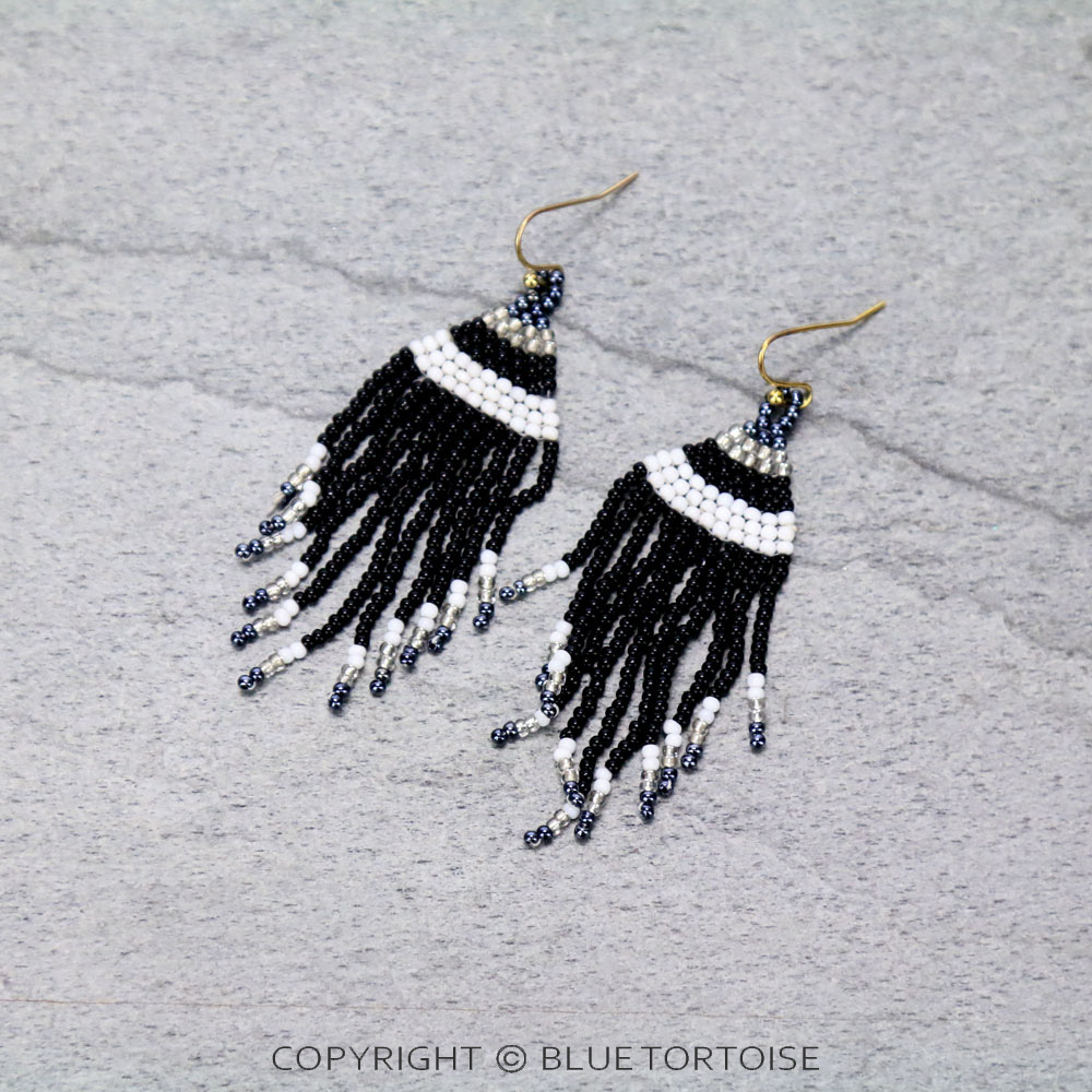 Seed Bead Tassel Dangle Earrings