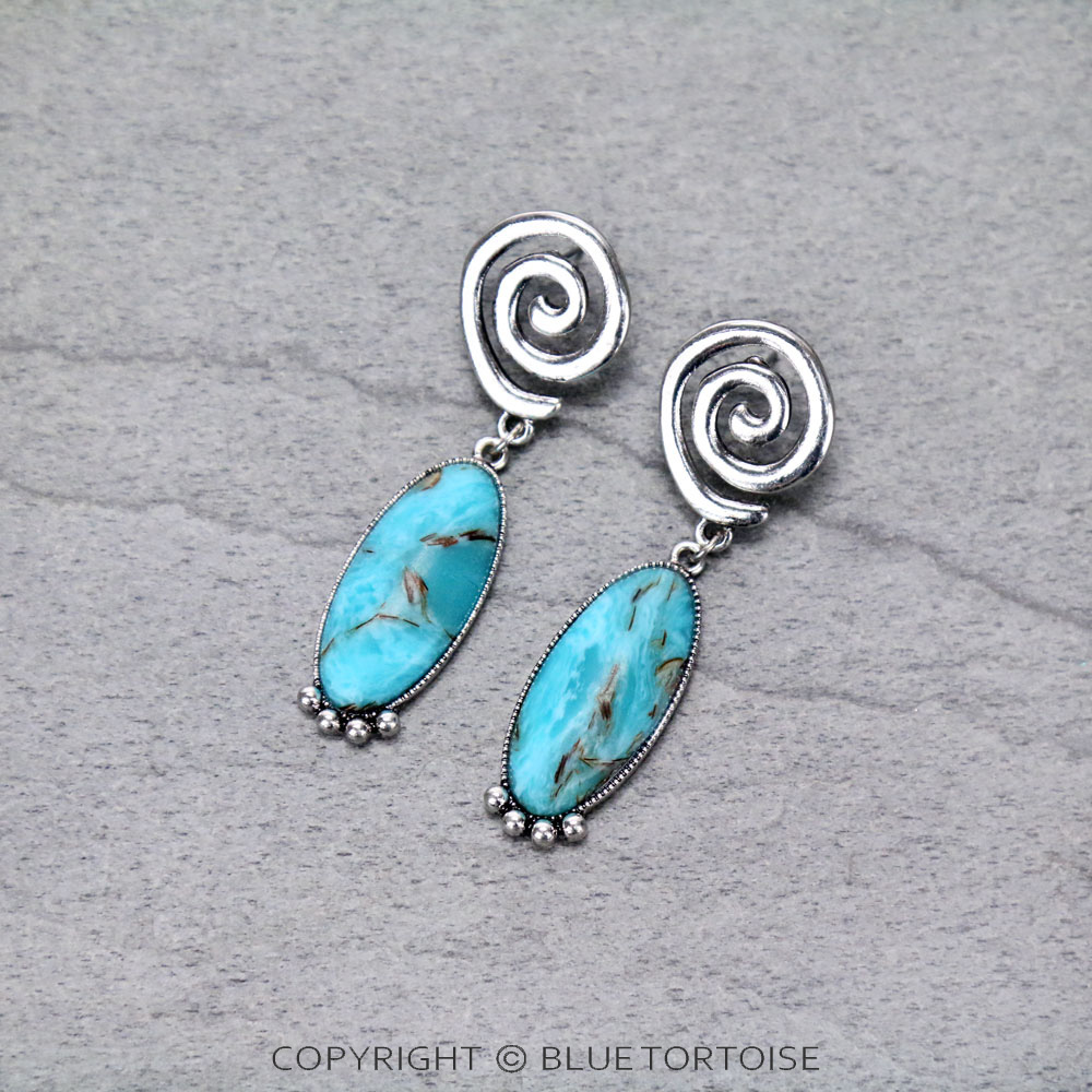 Western Swirl with Oval Stone Drop Stud Earrings