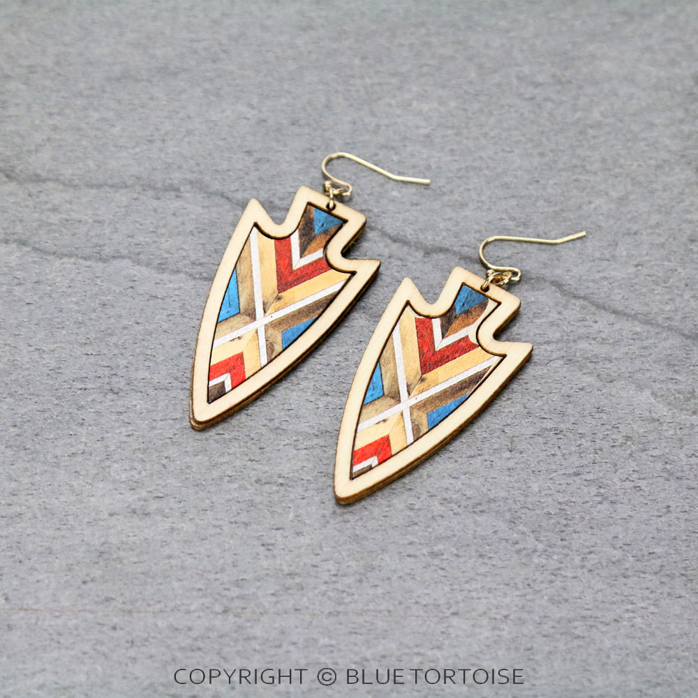 Wood Arrowhead Dangle Earrings