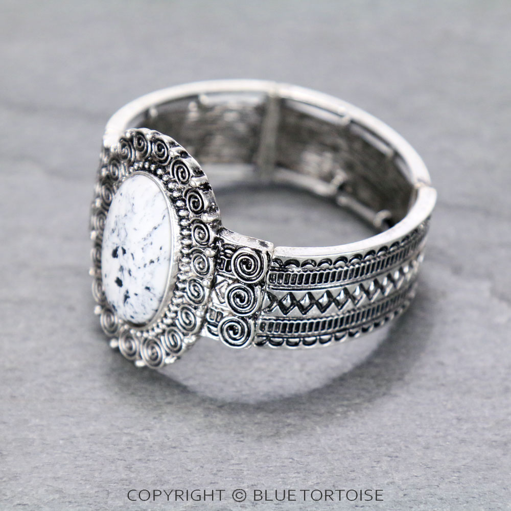 Western Swirl with Oval Stone Stretch Bracelet - Image 2