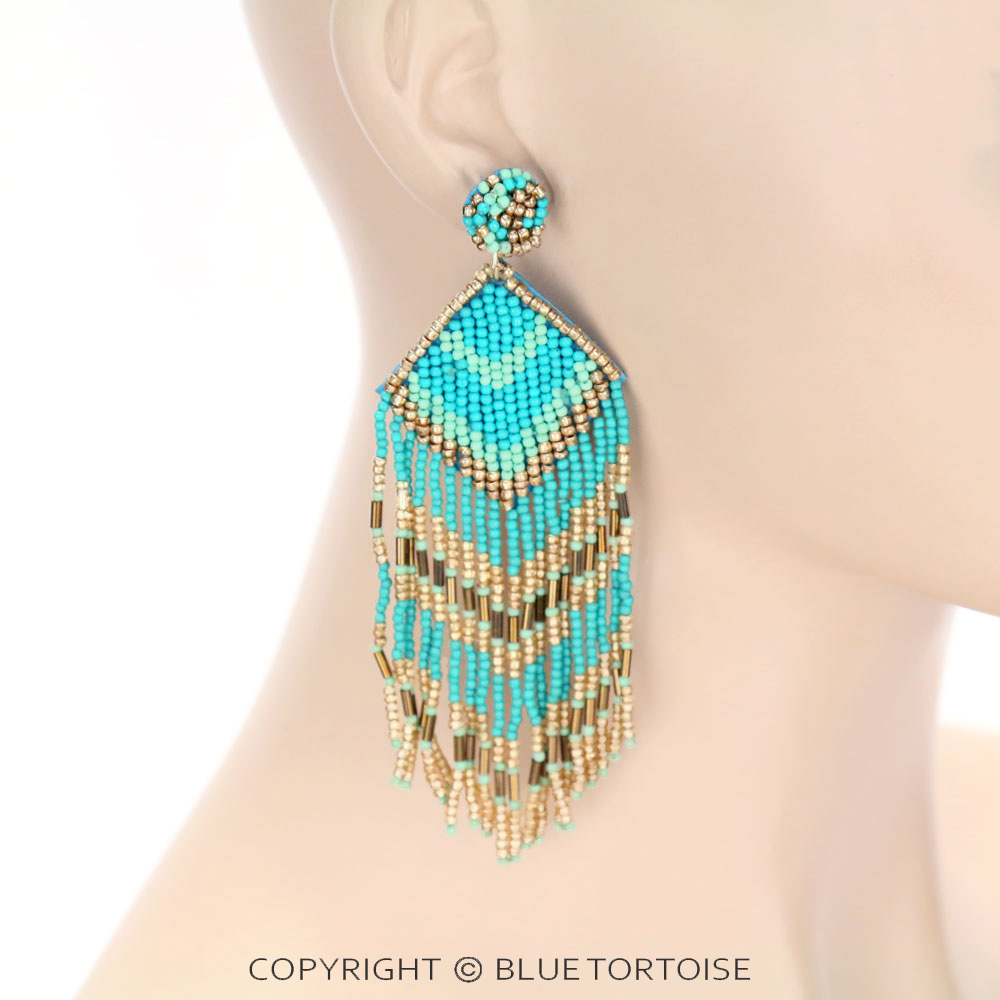 Beaded Tassel Fringe Stud Earrings - Image 2