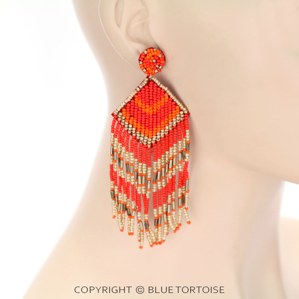Beaded Tassel Fringe Stud Earrings - Image 2