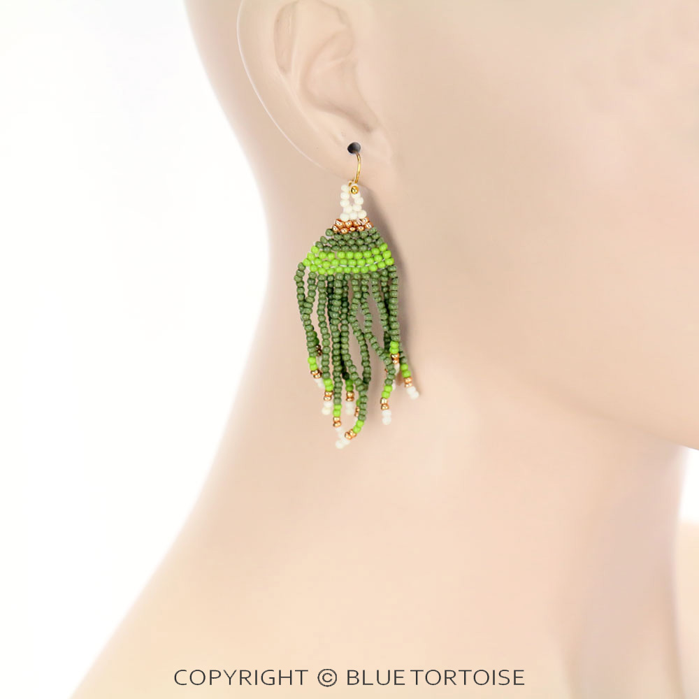 Seed Bead Tassel Dangle Earrings - Image 2