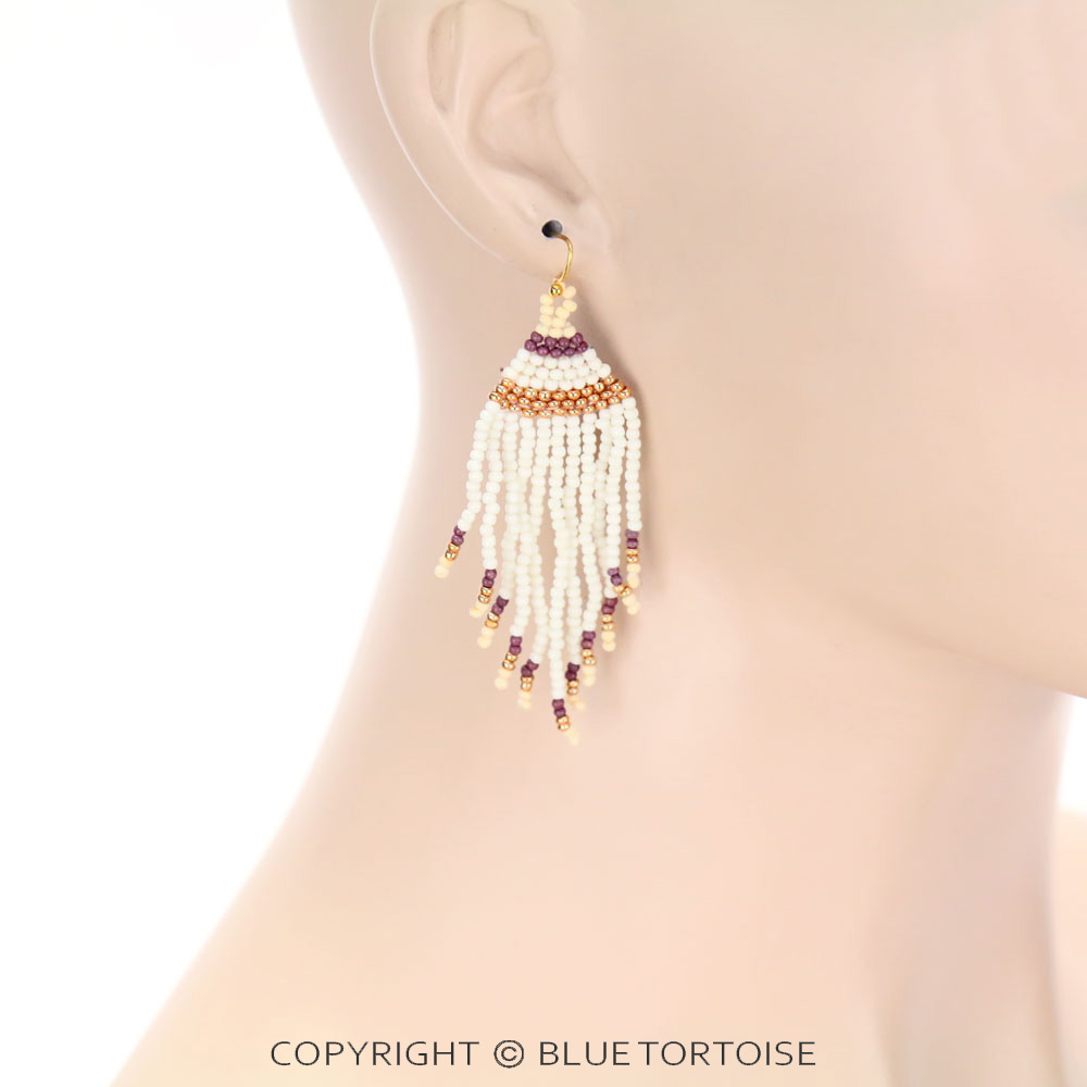 Seed Bead Tassel Dangle Earrings - Image 2
