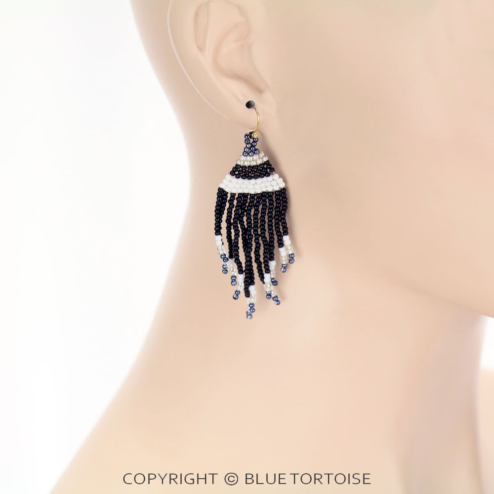 Seed Bead Tassel Dangle Earrings - Image 2