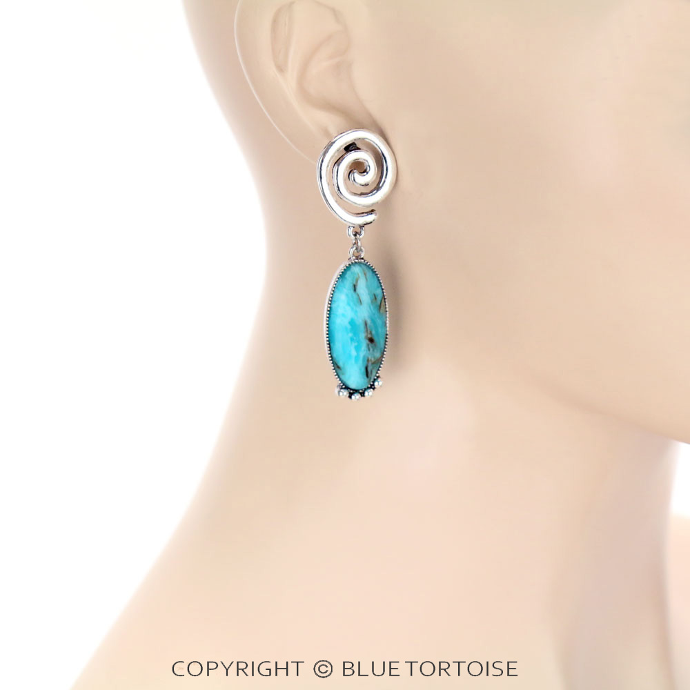 Western Swirl with Oval Stone Drop Stud Earrings - Image 2