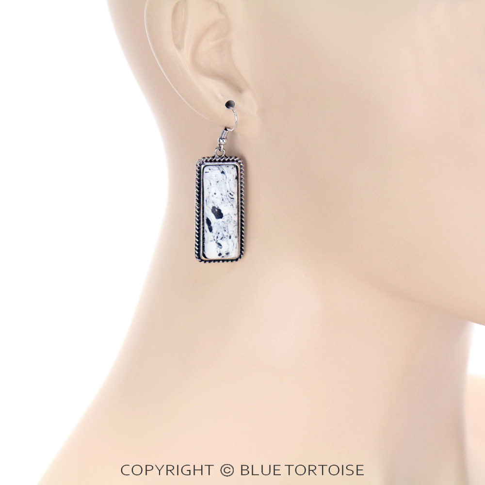 Western Rectangle Hand Stone Dangle Earrings - Image 2