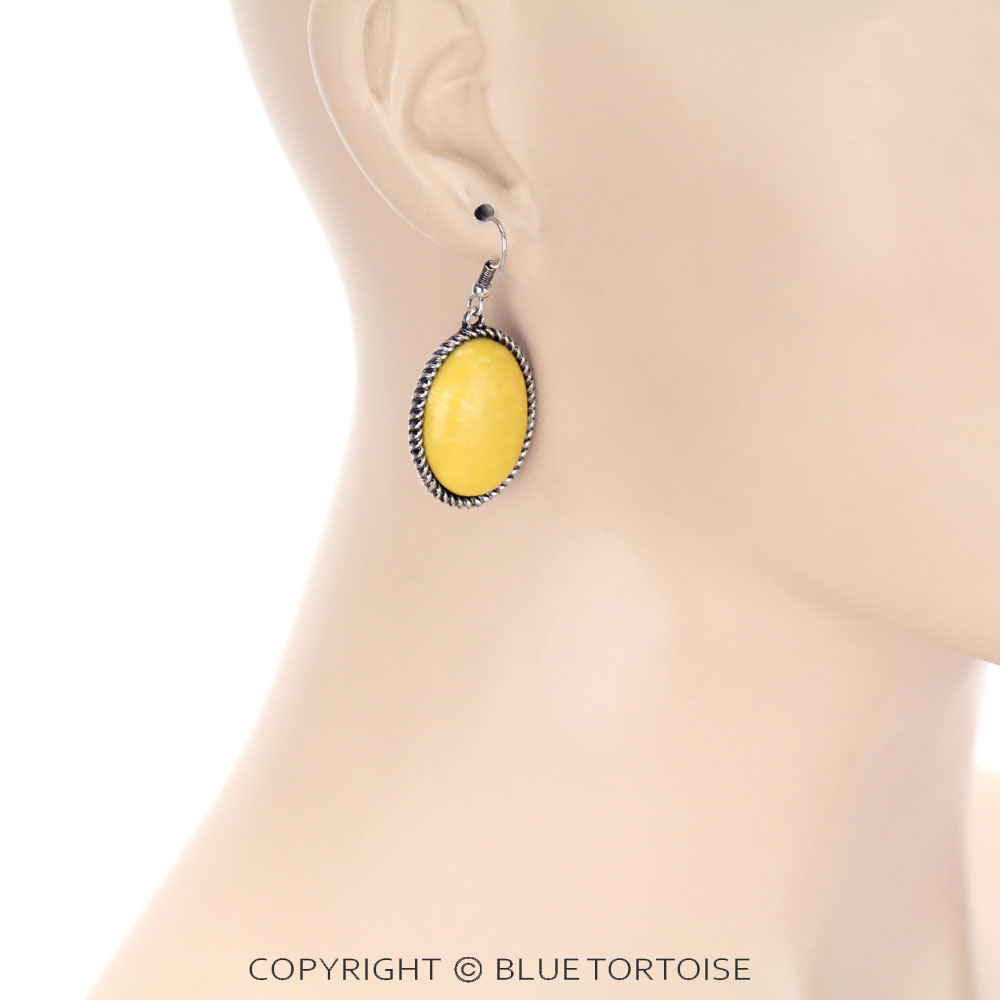 Western Oval Stone Dangle Earrings - Image 2