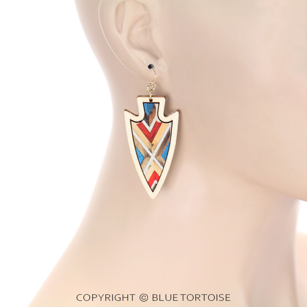 Wood Arrowhead Dangle Earrings - Image 2