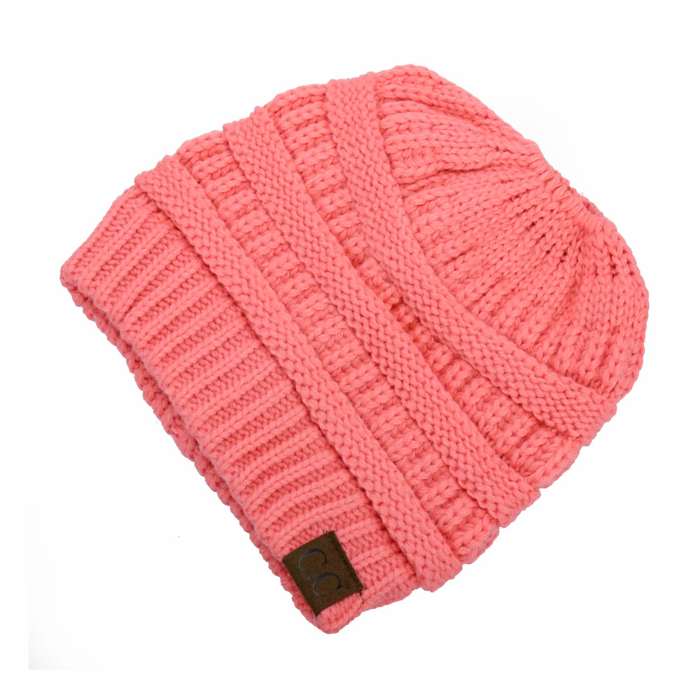 C.C Solid Color Ponytail Messy Bun Beanie
