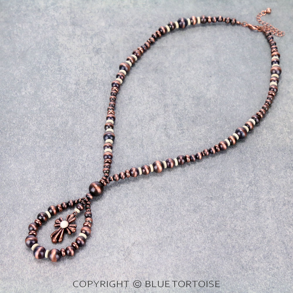 Navajo Style Pearl Cross Necklace