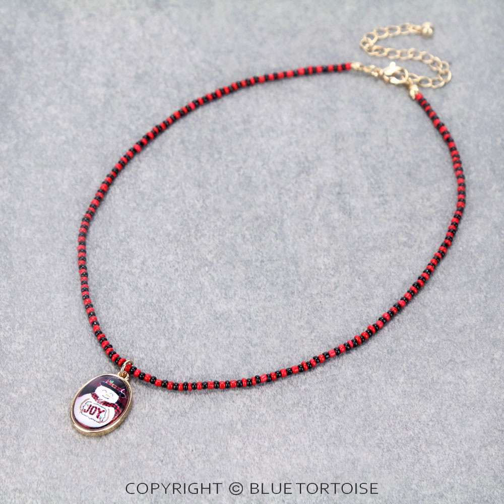 Christmas Snowman Pendant Seed Bead Necklace