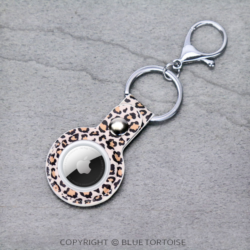 Leopard Air Tag Case Leather with Keychain