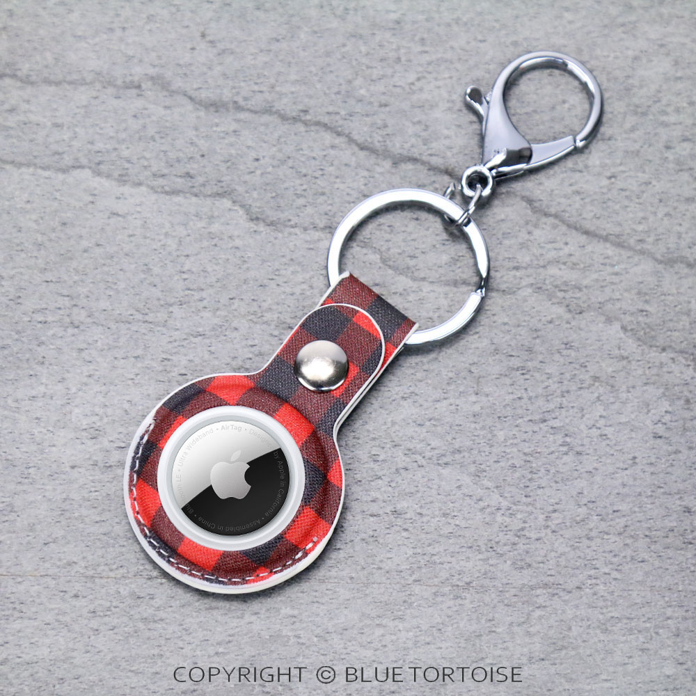 Plaid Air Tag Case Leather with Keychain