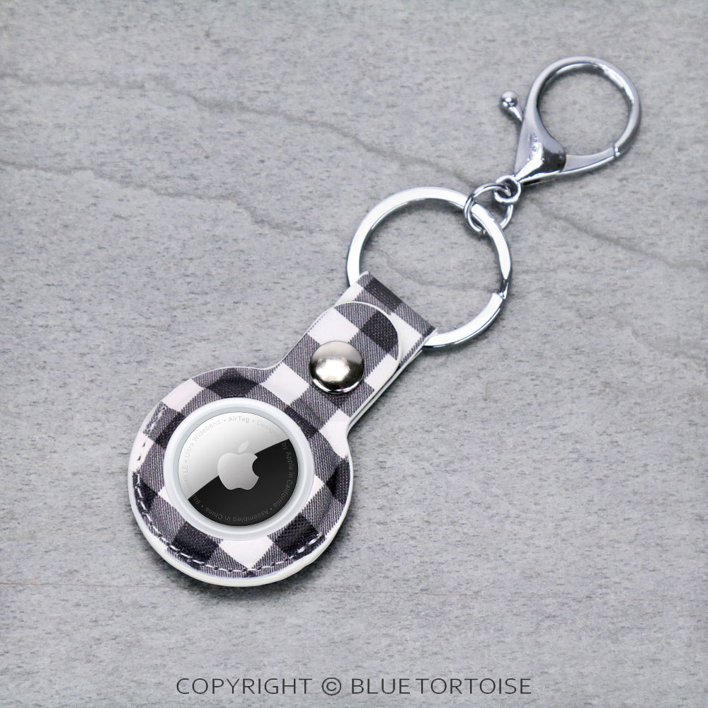 Plaid Air Tag Case Leather with Keychain