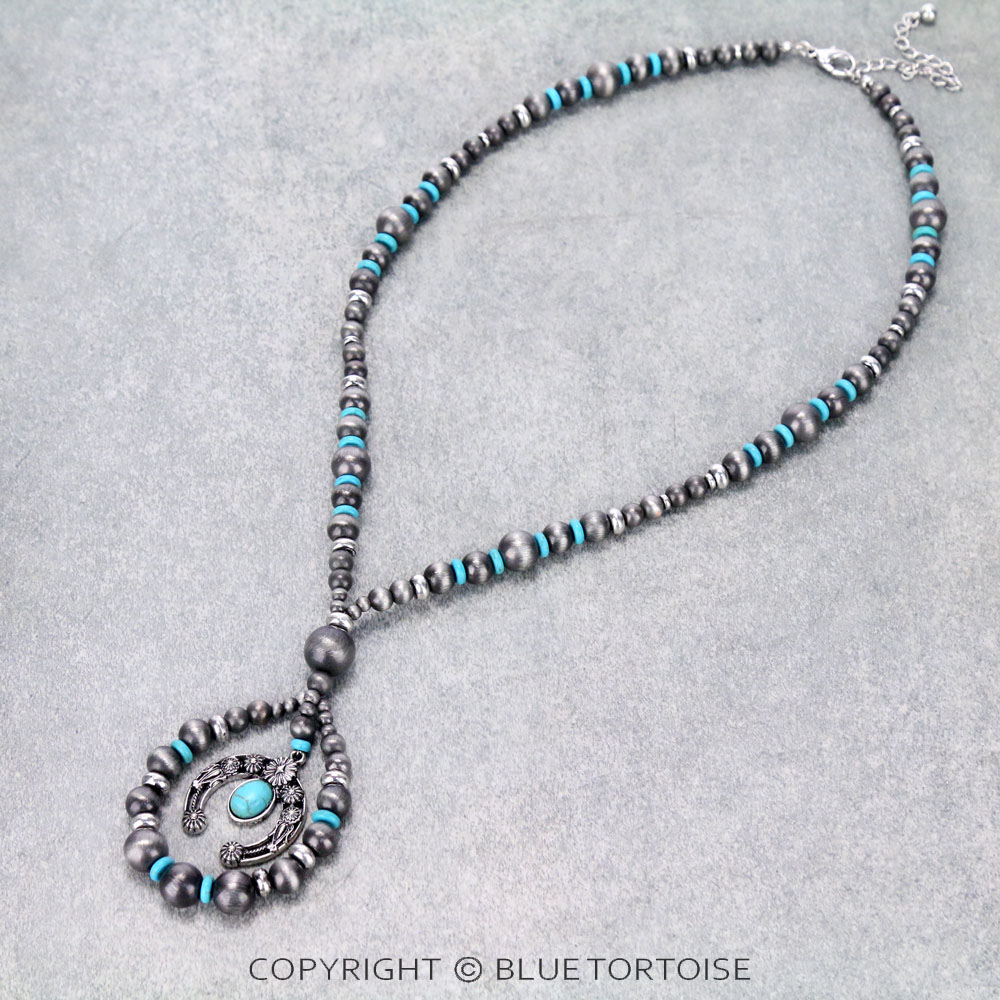 Western Navajo Style Pearl Squash Blossom Necklace