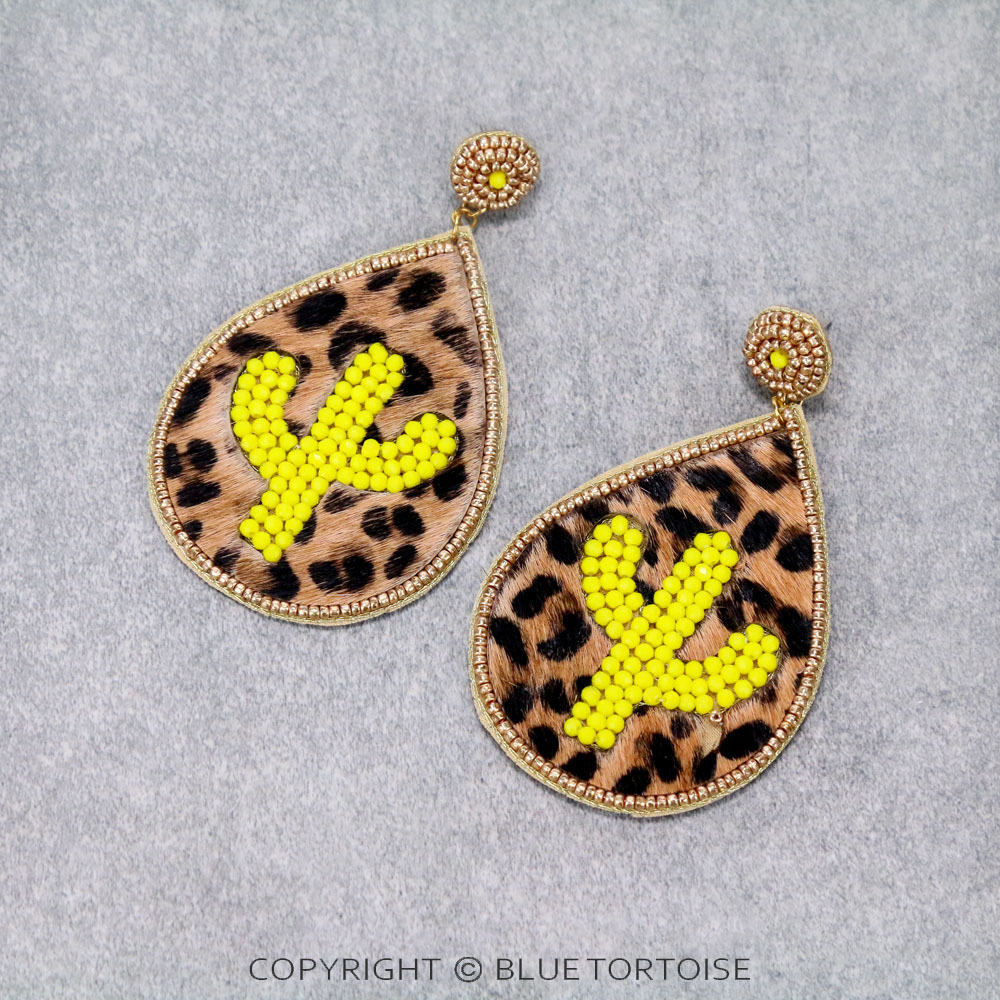 Leopard Leather Cactus Stud Earrings