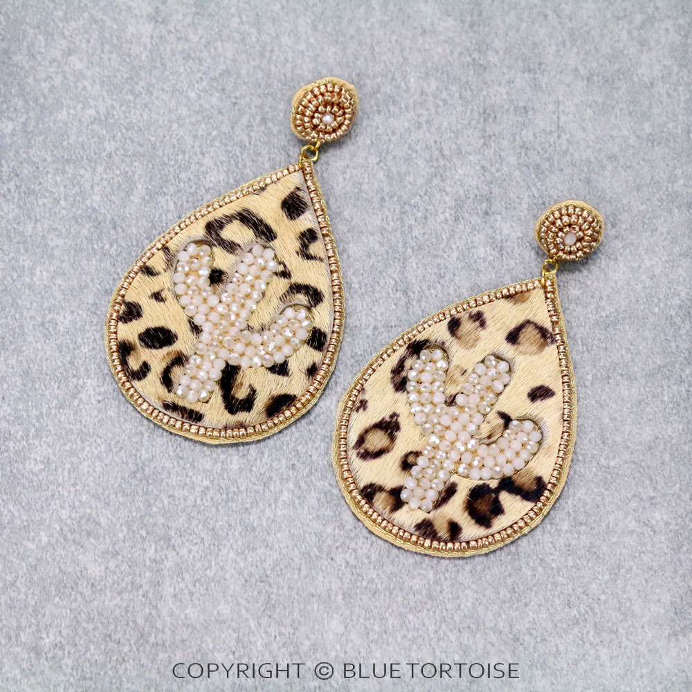 Leopard Leather Cactus Stud Earrings