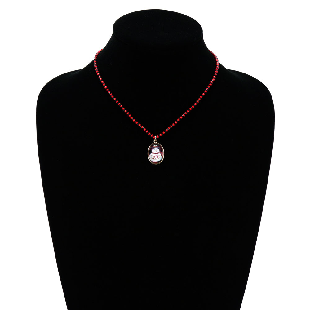 Christmas Snowman Pendant Seed Bead Necklace - Image 2