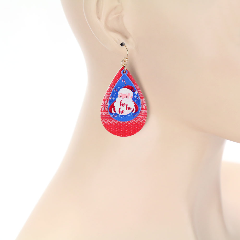 Santa Claus Teardrop Leather Dangle Earrings - Image 2