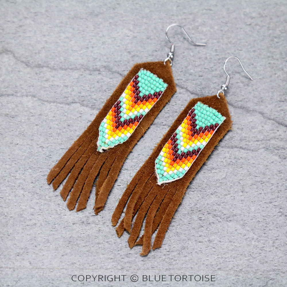 Seed Bead Navajo Style Design Fish Hook Earrings