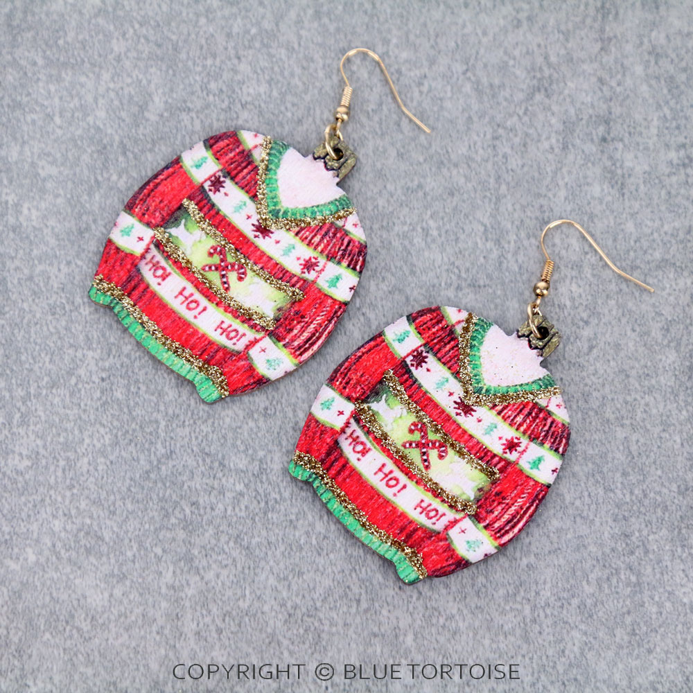 Christmas Ugly Sweater Wood Dangle Earrings