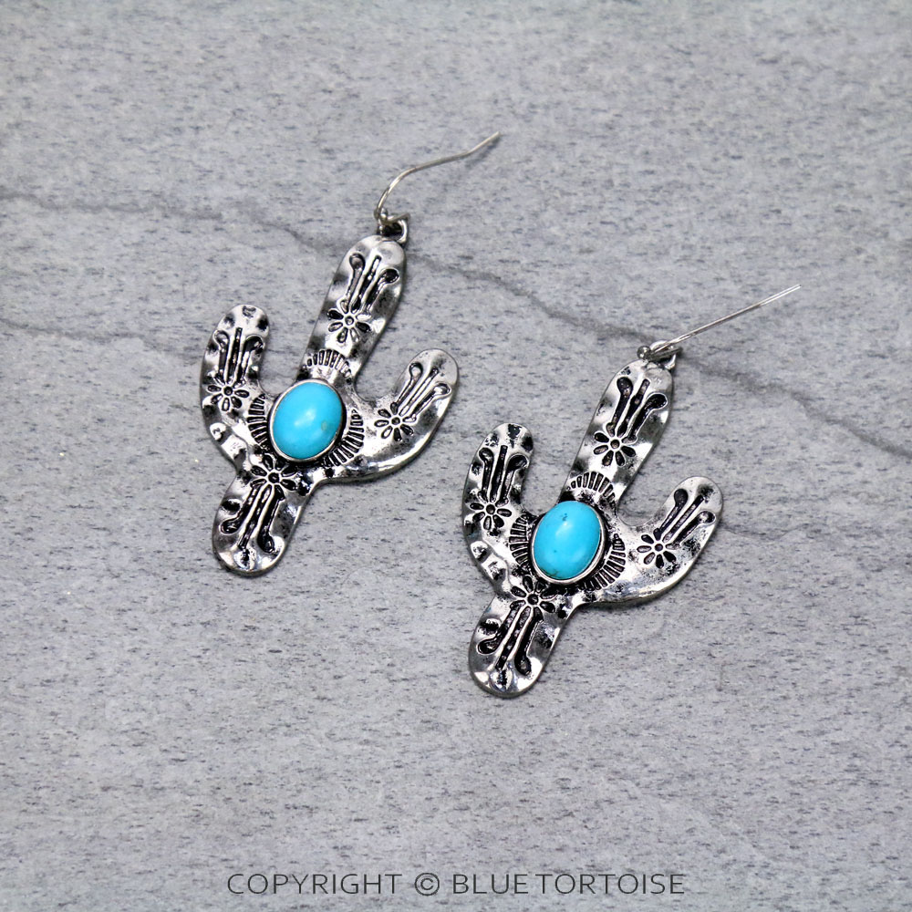 Western Cactus Stone Dangle Earrings