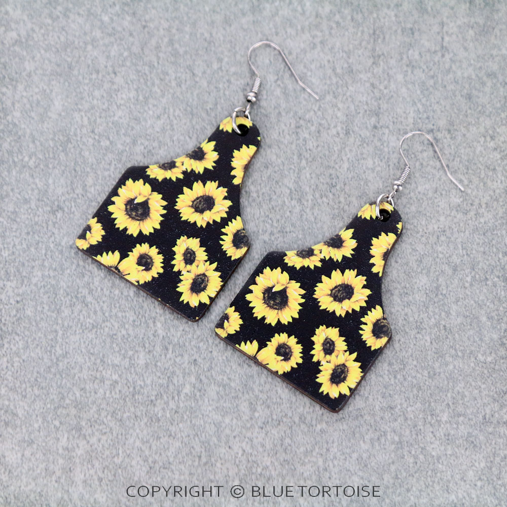 Cattle Tag Wooden Dangle Earrings