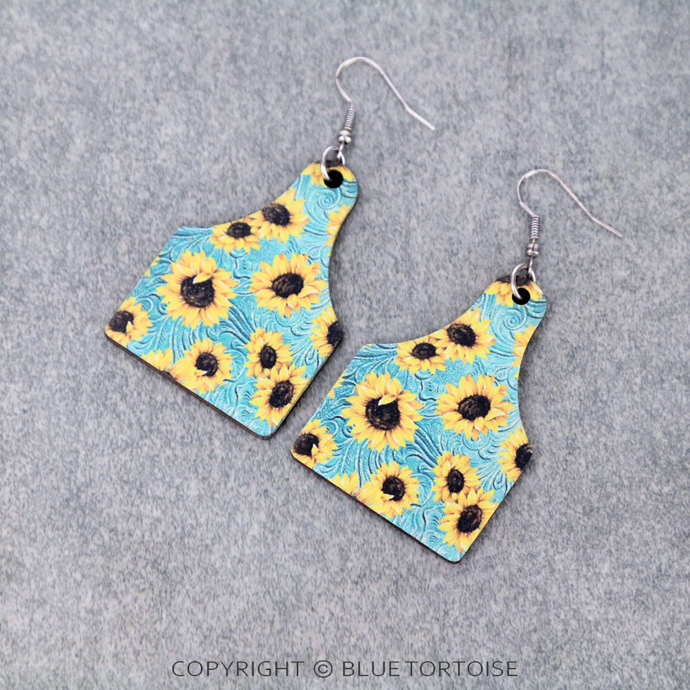 Cattle Tag Wooden Dangle Earrings