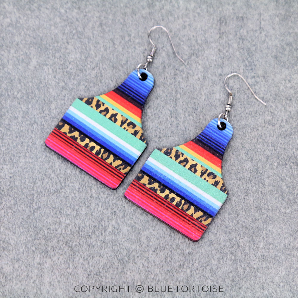 Cattle Tag Wooden Dangle Earrings