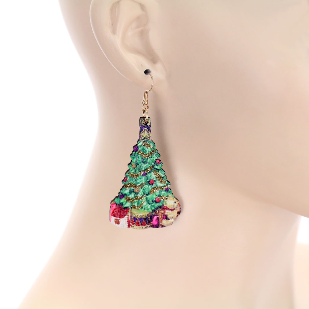 Christmas Tree Wood Dangle Earrings - Image 2