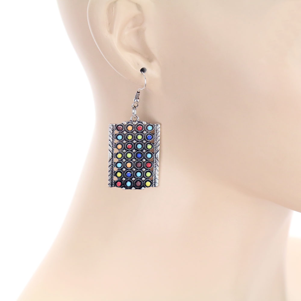 Western Design Stone Dangle Earrings - Image 2
