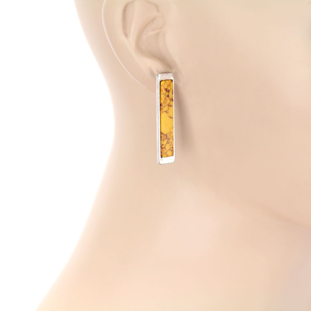 Western Style Rectangle Stone Stud Earrings - Image 2