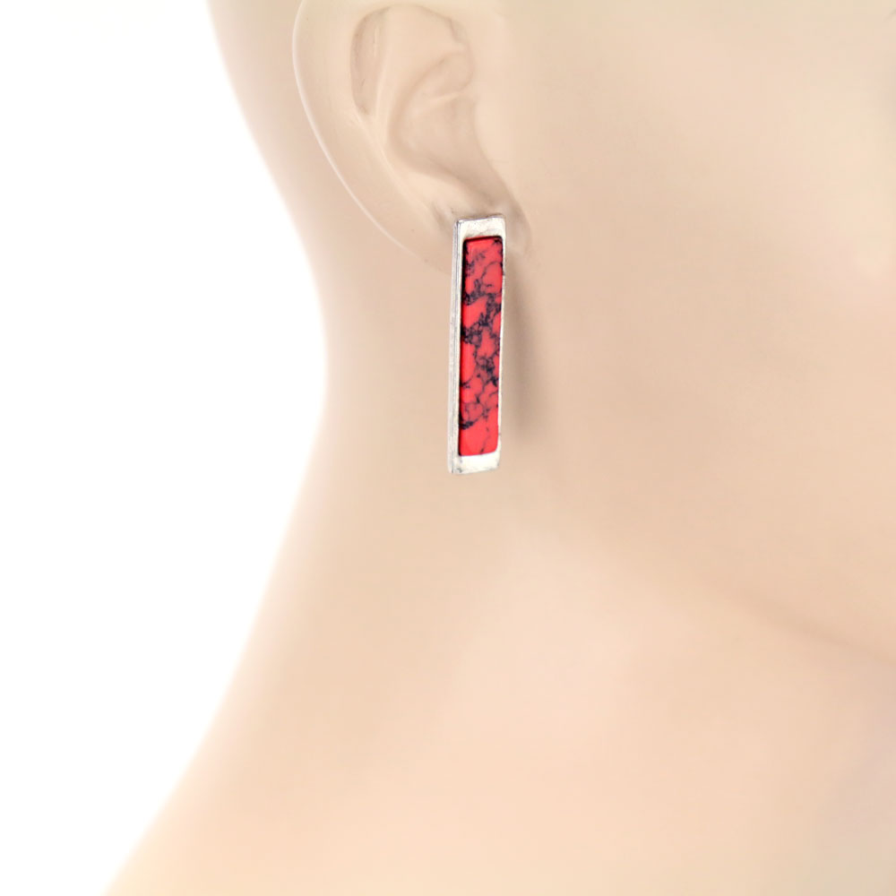 Western Style Rectangle Stone Stud Earrings - Image 2