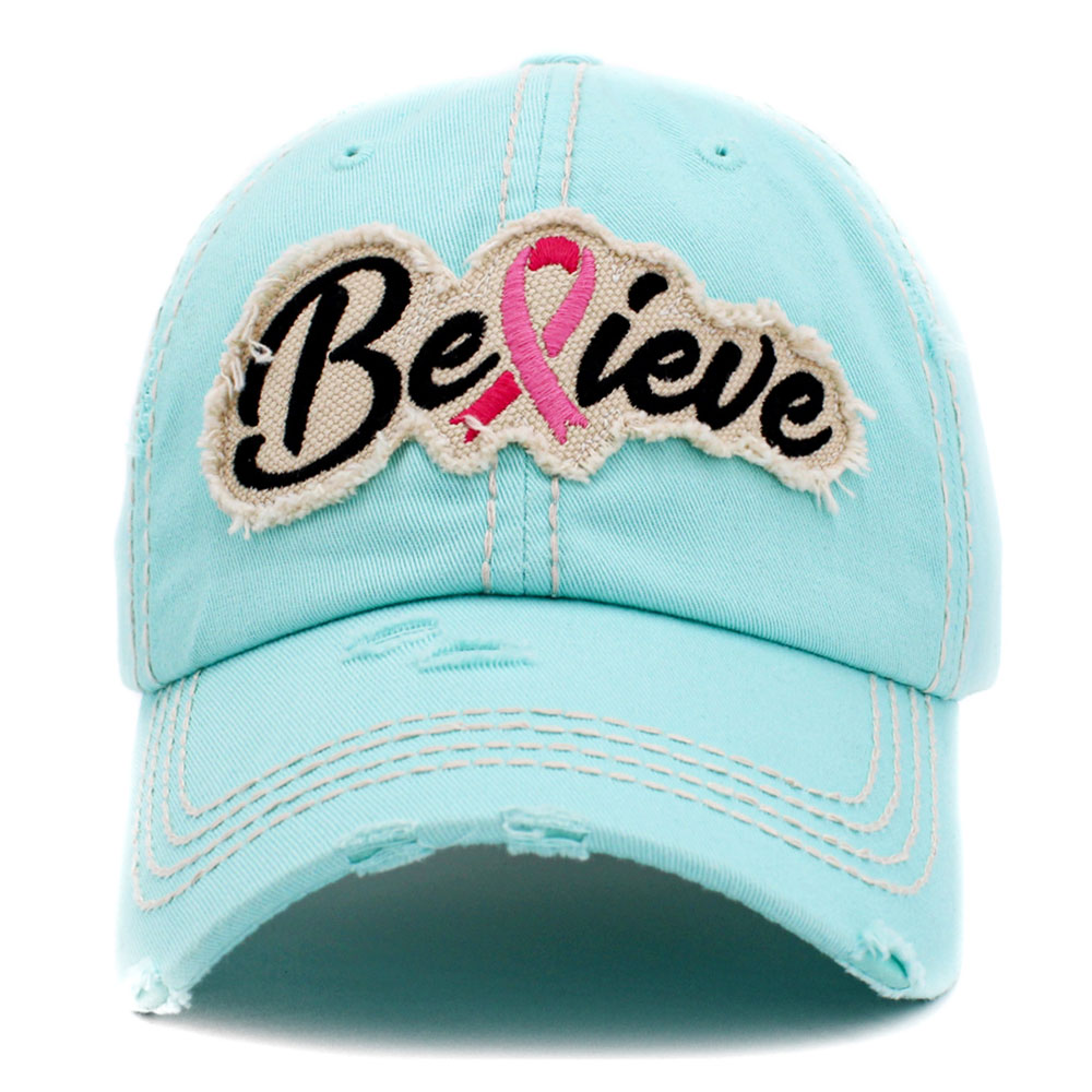 "Believe" Pink Ribbon Washed Vintage Ball Cap