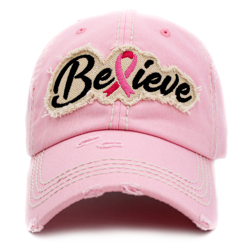 "Believe" Pink Ribbon Washed Vintage Ball Cap