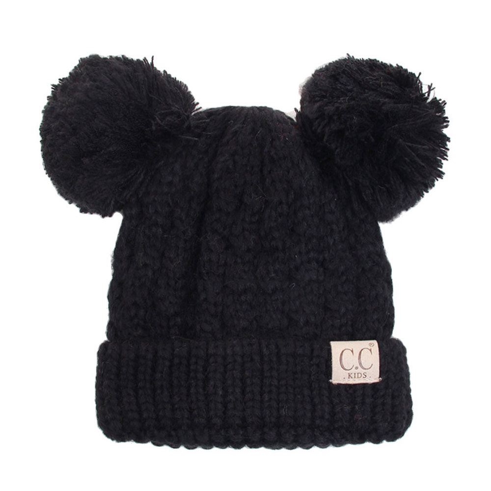 C.C Kids Solid Double Pom Beanie
