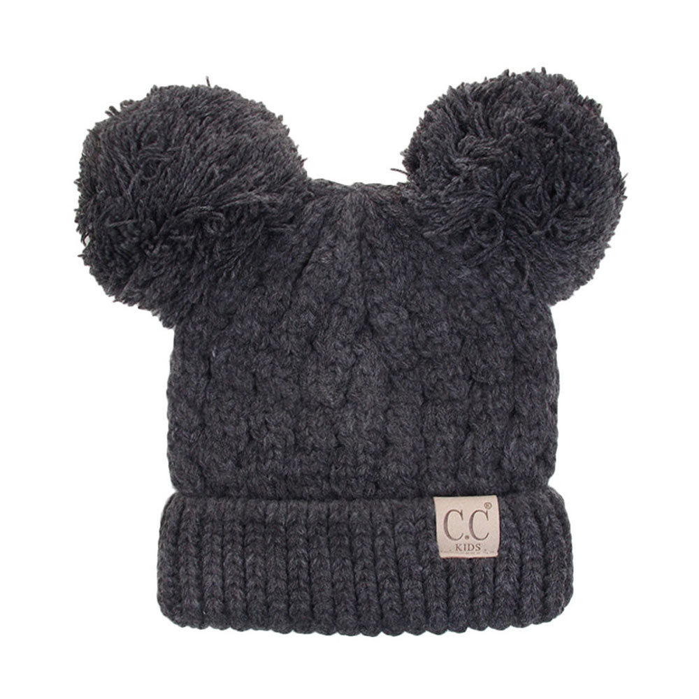 C.C Kids Solid Double Pom Beanie