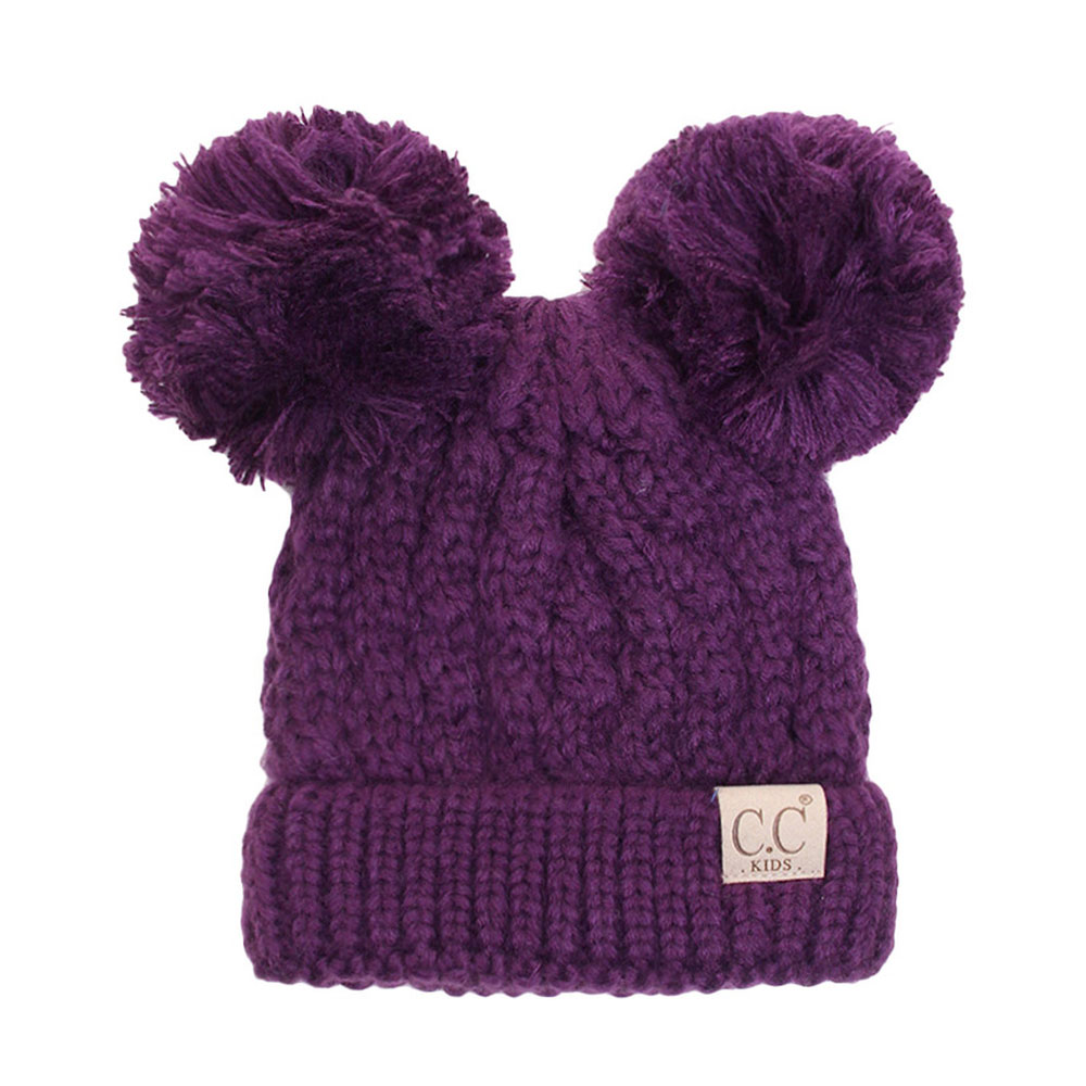 C.C Kids Solid Double Pom Beanie