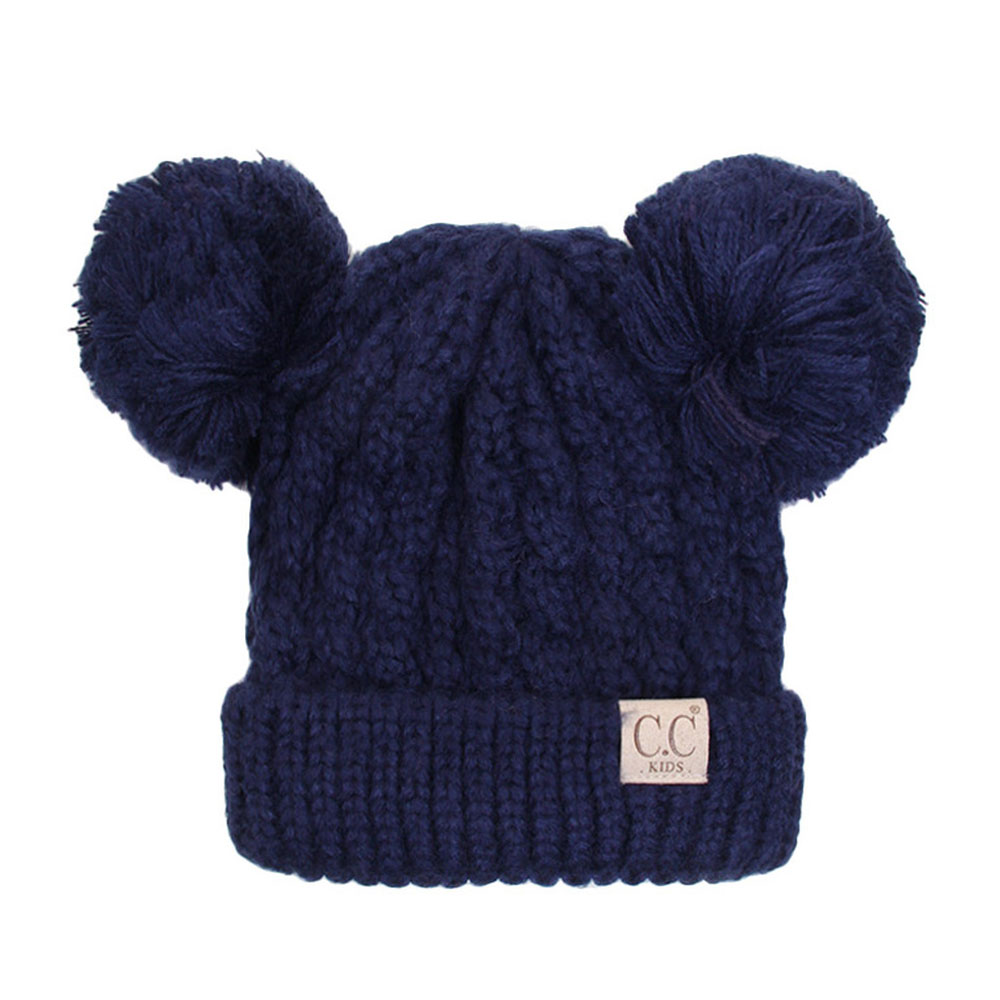 C.C Kids Solid Double Pom Beanie