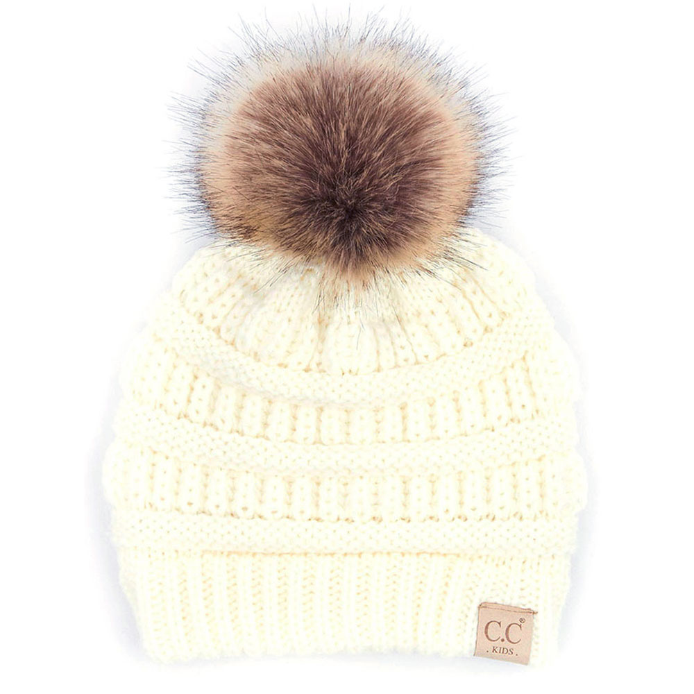 C.C kids solid ribbed beanie with pom