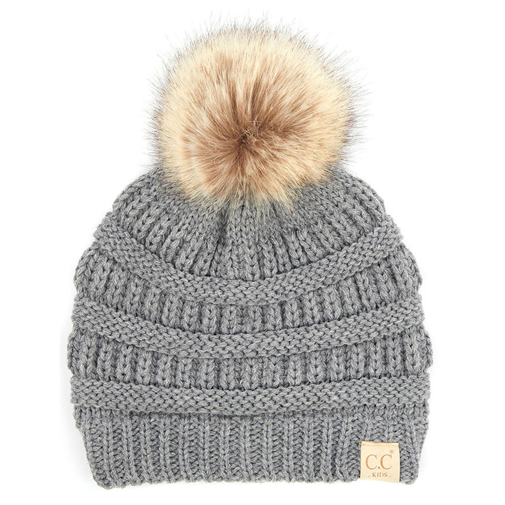 C.C kids solid ribbed beanie with pom